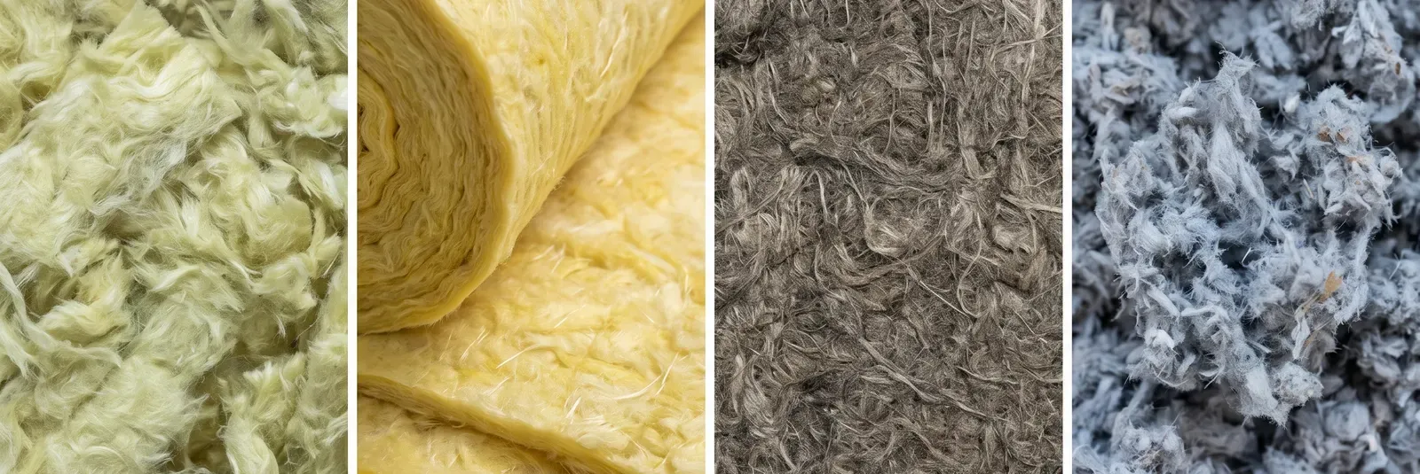 Four compatible insulation types: blown-in fiberglass, fiberglass rolls, rock wool and cellulose