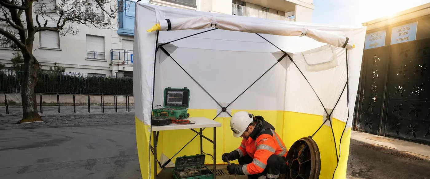 En intervention : technicien fibre sur regard